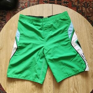 Vintage Y2k Quicksilver Swim Trunks Green Youth XL